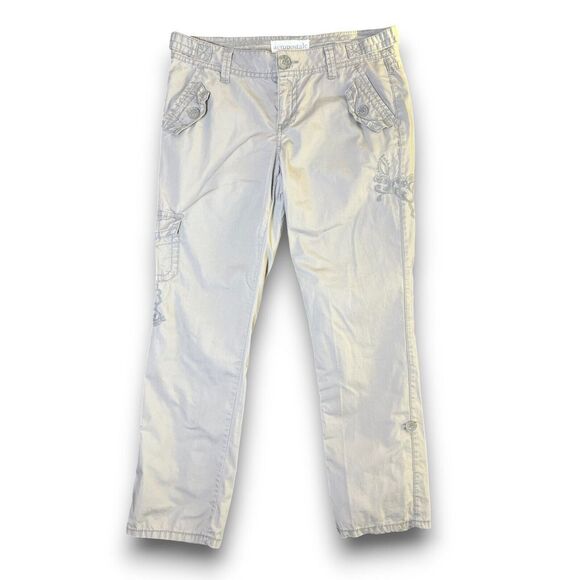 Y2K Aeropostale Embroidered Khaki Cargo Pants Jrs‎ Size 7/8 90s Retro Gorpcore - Picture 1 of 10